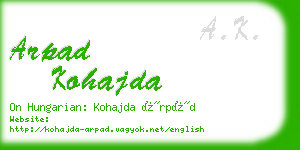 arpad kohajda business card